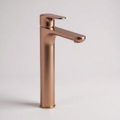 Bakır Çanak Lavabo Bataryası Bronz Çanak Armatür Yüksel Model Pirinç Materyal Rose Bakır Batarya