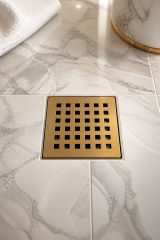 Mat Gold Yer Süzgeci Antibakteriyal Koku Giderme Özellikli Mat Altın Fırçalanmış Renk Banyo Gideri