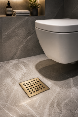 Mat Gold Yer Süzgeci Antibakteriyal Koku Giderme Özellikli Mat Altın Fırçalanmış Renk Banyo Gideri