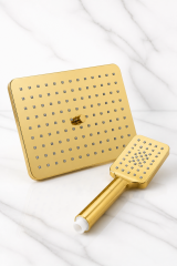 Gold Duş Başlığı ve El Duşu Seti Ekstra Büyük Tasarım Paslanmaz Gold Tepe Duşu ve El Telefonu