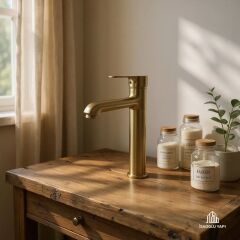 Mat Gold Lavabo Bataryası Çanak Uyumlu Mat Altın Yüksel Model Armatür