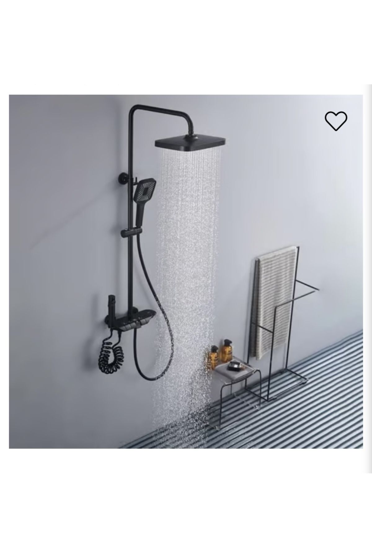Siyah Piano Duş Sistemi Batarya Dahil Komple Yağmurlama Seti Mat Siyah Tazzik ve Basınç Ayarlı Duş