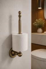 Antik Gold Retro Dikey Tuvalet Kağıtlık Komple Pirinç Materyal Yedekli Banyo Tuvalet Kağıtlığı Eskitme Renk