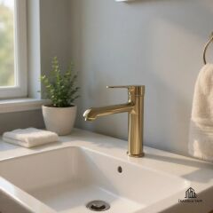 İSAOĞLU YAPI Mat Gold Banyo Armatürü Fırçalanmış Altın Musluk Gold Lavabo Bataryası