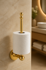 Gold Retro Dikey Tuvalet Kağıtlık Komple Pirinç Materyal Yedekli Banyo Tuvalet Kağıtlığı Gold Renk