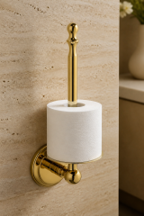 Gold Retro Dikey Tuvalet Kağıtlık Komple Pirinç Materyal Yedekli Banyo Tuvalet Kağıtlığı Gold Renk