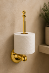 Gold Retro Dikey Tuvalet Kağıtlık Komple Pirinç Materyal Yedekli Banyo Tuvalet Kağıtlığı Gold Renk