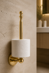Gold Retro Dikey Tuvalet Kağıtlık Komple Pirinç Materyal Yedekli Banyo Tuvalet Kağıtlığı Gold Renk