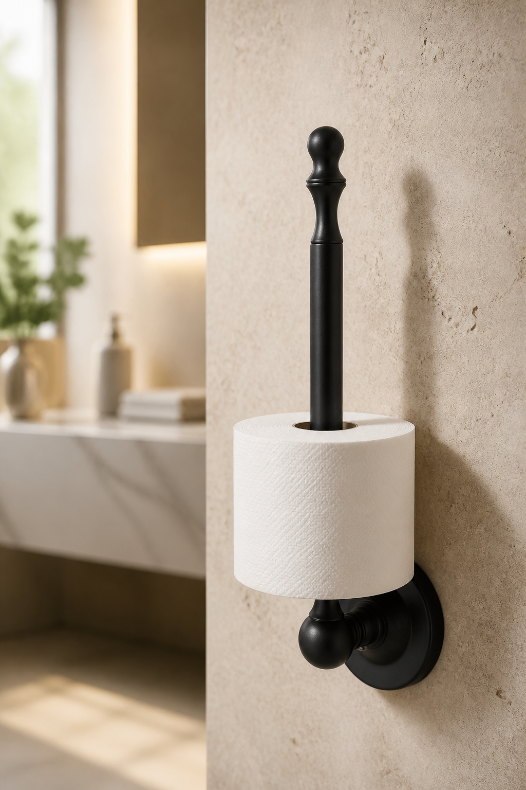 Mat Siyah Retro Dikey Tuvalet Kağıtlık Komple Pirinç Materyal Yedekli Banyo Tuvalet Kağıtlığı Siyah Renk