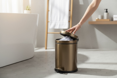 Antik Gold Pedallı Premium Çöp Kovası Paslanmaz Çelik Materyal Yavaş Kapanır Eskitme Gold Kova