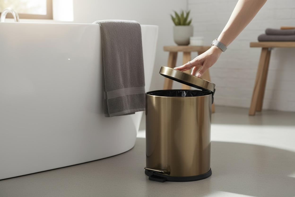 Antik Gold Pedallı Premium Çöp Kovası Paslanmaz Çelik Materyal Yavaş Kapanır Eskitme Gold Kova