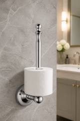 Krom Gümüş Retro Dikey Tuvalet Kağıtlık Komple Pirinç Materyal Yedekli Banyo Tuvalet Kağıtlığı Silver  Renk