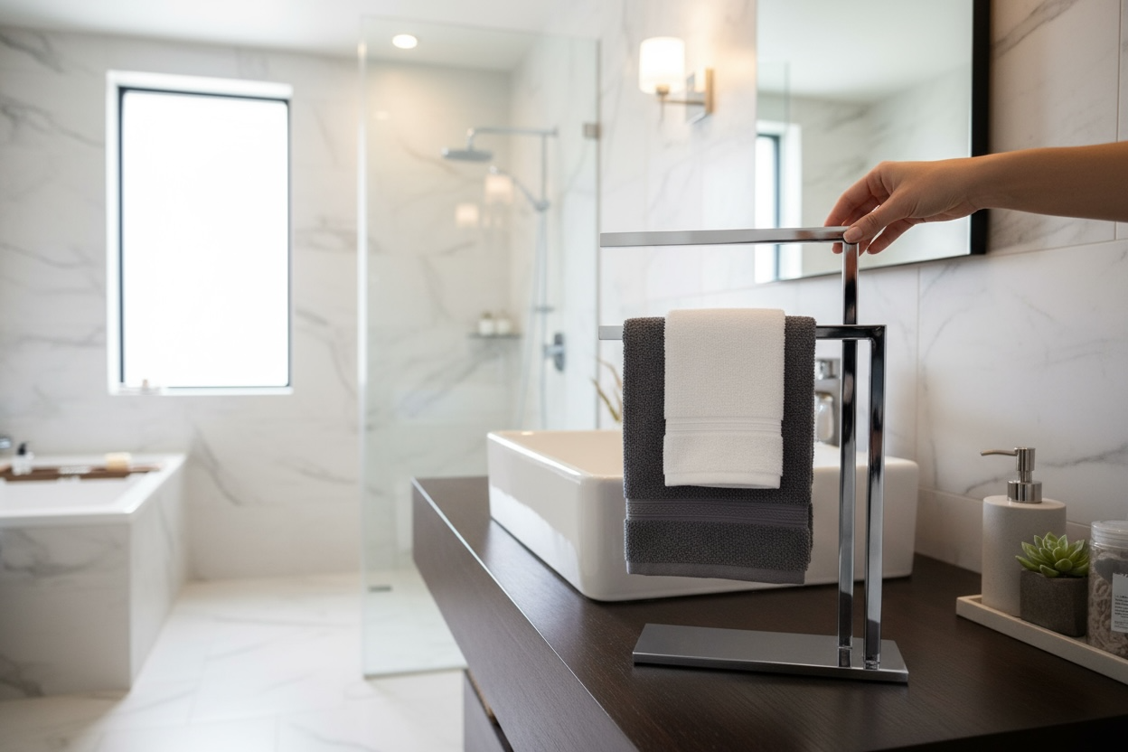 Set Üstü Banyo Havluluk Komple Pirinç Ağır Malzeme Gümüş Renk Havluluk Aksesuarlık