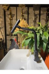 Siyah Mutfak Bataryası Teleskopik Musluk 360 Hareketli Başlık Mat Siyah Mutfak Bataryası