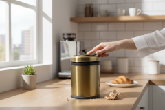 Antik Gold Döner Kapaklı Çöp Kovası Pratik Kapak Eskitme Gold Kova