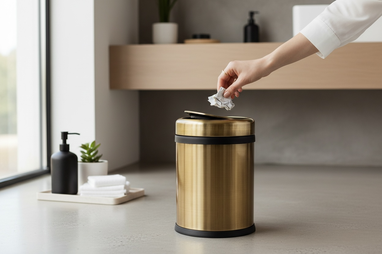 Antik Gold Döner Kapaklı Çöp Kovası Pratik Kapak Eskitme Gold Kova