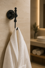 Mat Siyah Retro Banyo Havluluk Bornozluk Pirinç Materyal Siyah Rustik Tasarım Paslanmaz Malzeme
