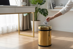 Gold Döner Kapaklı Çöp Kovası 8 Litre Hacim Pratik Kapak Çelik Materyal