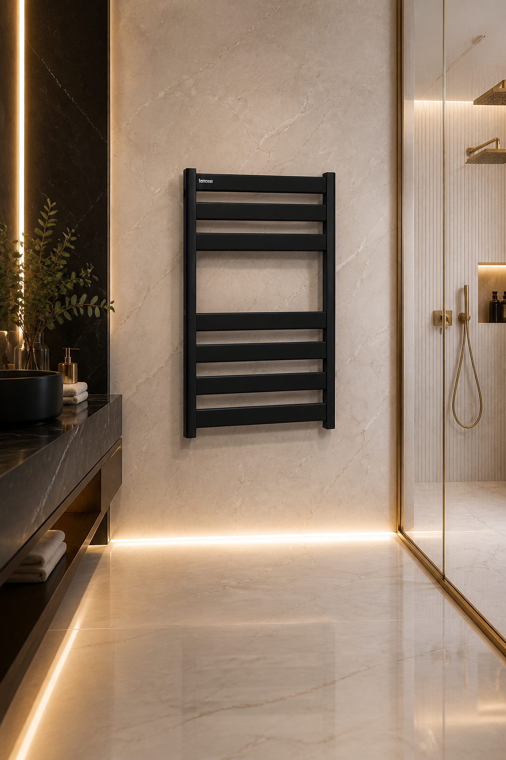 Mat Siyah Banyo Havlupan 50*70 Ölçü Siyah Vanalar Dahil Havlupan Mat Siyah RenkModern Slim Tasarım