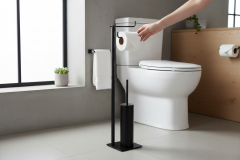 Mat Siyah Banyo Ayaklı Set Klozet Fırçası Tuvalet Kağıtlığı Komple Pirinç Malzeme modern Tasarım Set