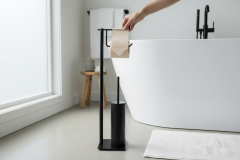 Mat Siyah Banyo Ayaklı Set Klozet Fırçası Tuvalet Kağıtlığı Komple Pirinç Malzeme modern Tasarım Set