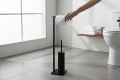 Mat Siyah Banyo Ayaklı Set Klozet Fırçası Tuvalet Kağıtlığı Komple Pirinç Malzeme modern Tasarım Set