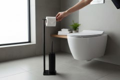 Mat Siyah Banyo Ayaklı Set Klozet Fırçası Tuvalet Kağıtlığı Komple Pirinç Malzeme modern Tasarım Set