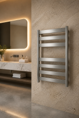 Mat Krom İnox Banyo Havlupan 50*70 Ölçü Siyah Vanalar Dahil Havlupan Mat Krom Renk Modern Slim Tasarım