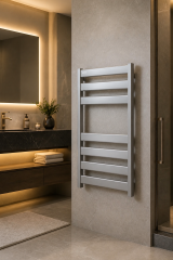 Mat Krom İnox Banyo Havlupan 50*70 Ölçü Siyah Vanalar Dahil Havlupan Mat Krom Renk Modern Slim Tasarım