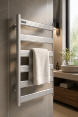 Mat Krom İnox Banyo Havlupan 50*70 Ölçü Siyah Vanalar Dahil Havlupan Mat Krom Renk Modern Slim Tasarım