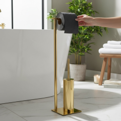 Mat Gold Tuvalet Fırçası Mat Gold Tuvalet Kağıtlığı Mat Gold Çöp Kovası Ayaklı Set Pirinç Malzeme