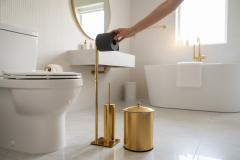 Mat Gold Tuvalet Fırçası Mat Gold Tuvalet Kağıtlığı Mat Gold Çöp Kovası Ayaklı Set Pirinç Malzeme