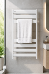 Beyaz Banyo Havlupan 50*70 Ölçü Beyaz Vanalar Dahil Modern Slim Tasarım Banyo Havlupanı