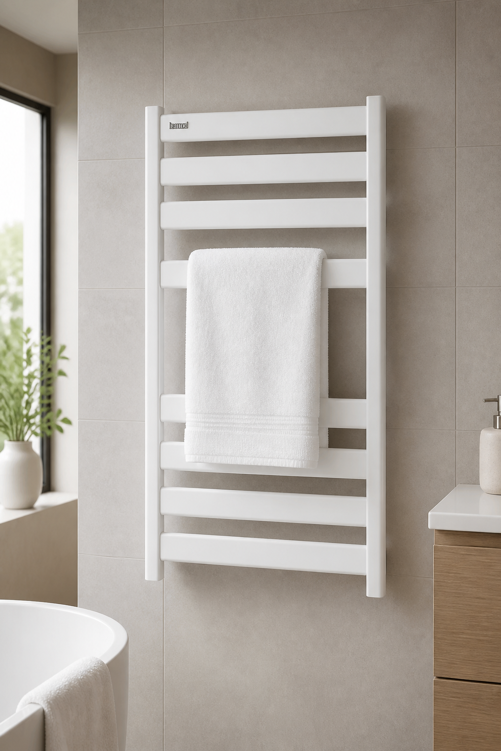 Beyaz Banyo Havlupan 50*70 Ölçü Beyaz Vanalar Dahil Modern Slim Tasarım Banyo Havlupanı