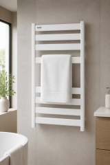 Beyaz Banyo Havlupan 50*70 Ölçü Beyaz Vanalar Dahil Modern Slim Tasarım Banyo Havlupanı