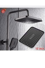 Siyah Tepe Yağmurlama Duş Seti Mat Siyah Ektra Büyük Duş Sistemi Batarya Dahil Set Fonksiyonlu