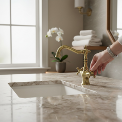 Antik Gold Klasik Lavabo Bataryası Country Tasarım Rustik Eskitme Gold Lavabo Armatür