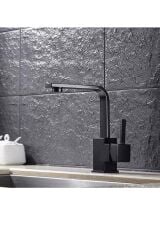 Siyah Lavabo Bataryası Siyah Banyo Lavabo Musluğu Yüksek Model Kare Lavabo Musluğu