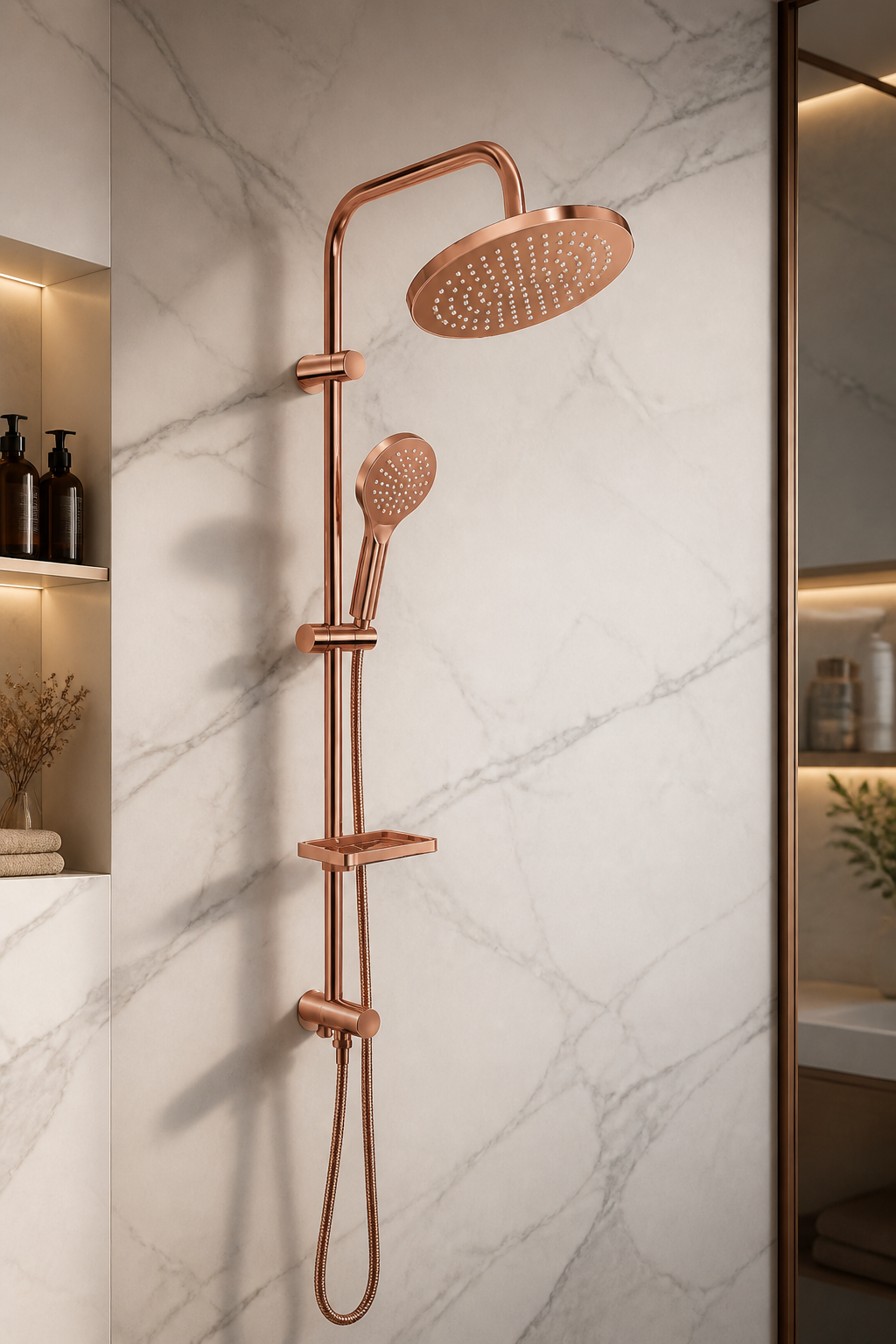 Mat Bakır Duş Sistemi Alt Banyo Bataryası Dahil Komple Bakır Bronz Duş Seti Fırçalanmış Mat Bakır