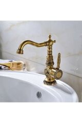 Antik Lavabo Bataryası Rustik Lavabo Musluğu Mat Antik Gold Banyo Bataryası Vintage Tasarım