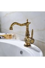 Antik Lavabo Bataryası Rustik Lavabo Musluğu Mat Antik Gold Banyo Bataryası Vintage Tasarım