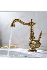 Antik Lavabo Bataryası Rustik Lavabo Musluğu Mat Antik Gold Banyo Bataryası Vintage Tasarım