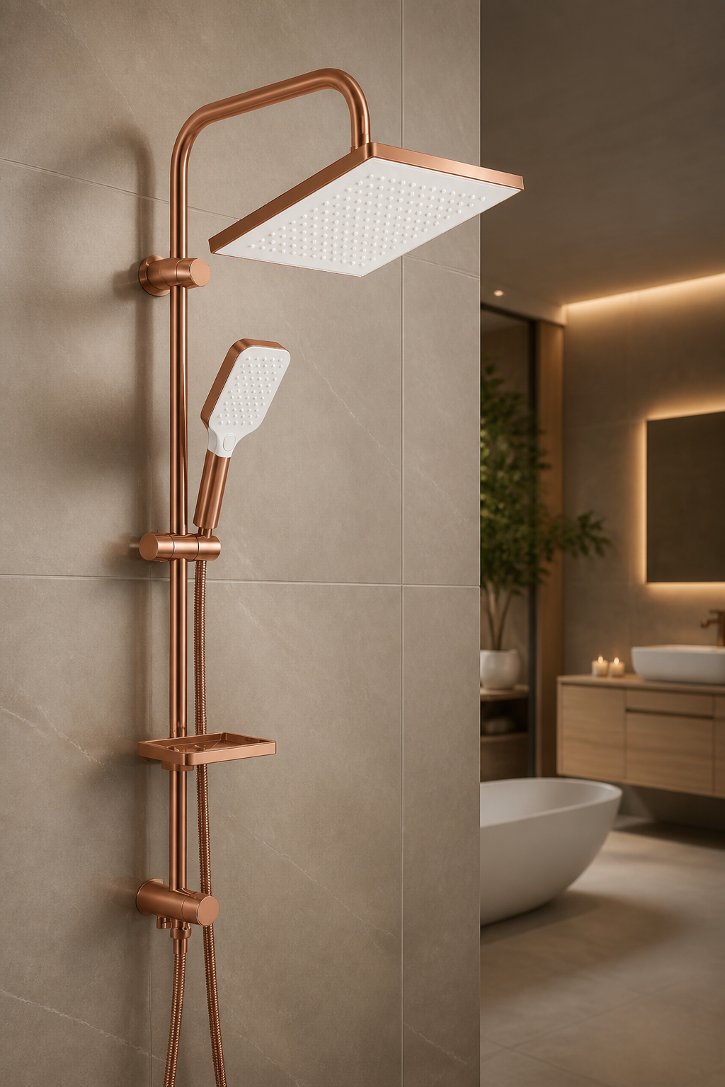 Mat Bakır Kare Duş Sistemi Alt Banyo Bataryası Dahil Komple Bakır Bronz Duş Seti Fırçalanmış Mat Bakır