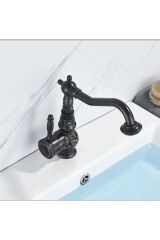 Siyah Lavabo Bataryası İşlemeli Premium Tasarım Lavabo Musluğu Rustik Tasarım Banyo Bataryası Siyah