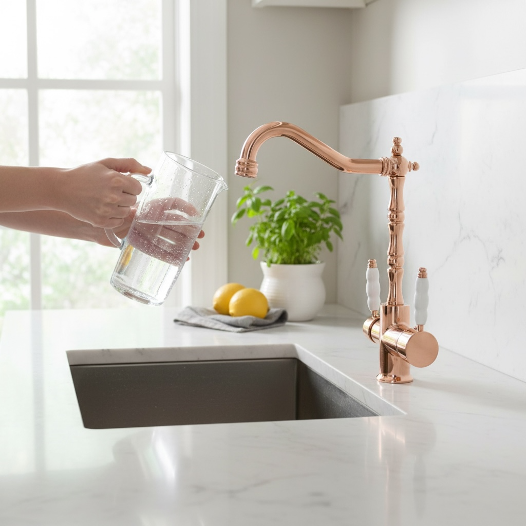 Bakır Arıtmalı Mutfak Armatürü Country Tasarım Bronz Arıtıcılı Özellikli Batarya