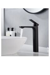 Siyah Çanak Lavabo Bataryası Mat Siyah Çanak Musluk Yüksel Model Lavabo Armatür Batarya