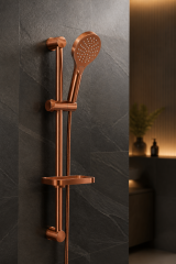 Mat Bakır Duş Sistemi ve Alt Banyo Bataryası Fırçalanmış Bronz Premium Duş Seti Bütün Banyolara Uygun Yuvarlak Tasarım