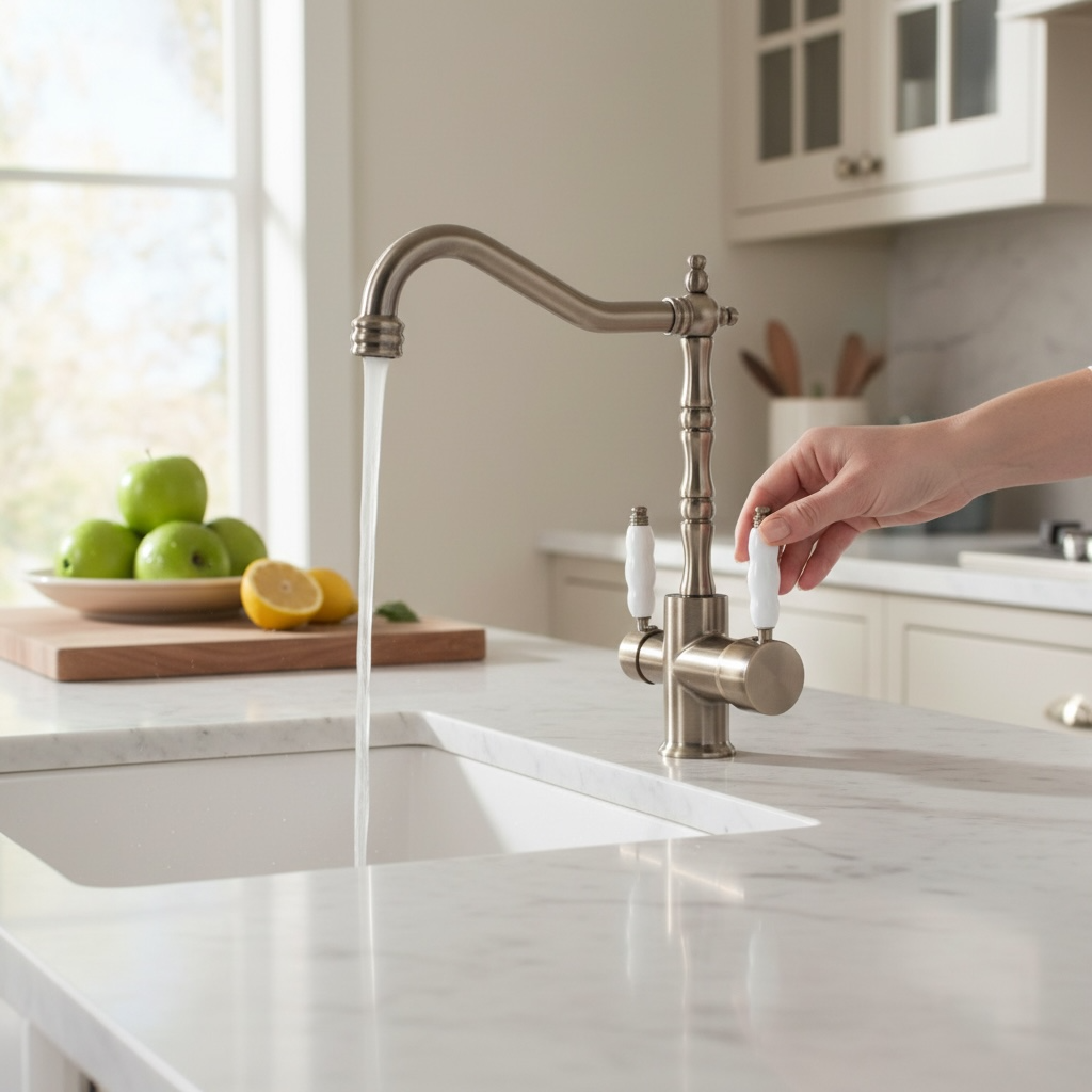 Antik Gold Rustik Arıtmalı Mutfak Armatürü Pirinç Malzeme Eskitme Gold Renk