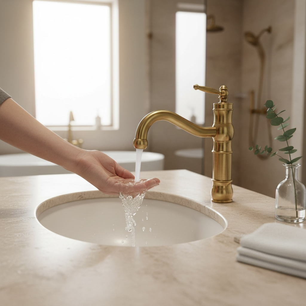 Mat Gold Avangart Lavabo Armatürü Fırçalanmış Altın Pirinç Materyal Özel Tasarım Batarya