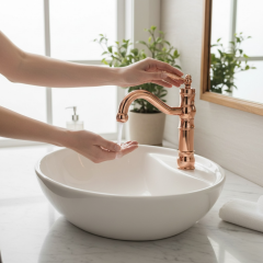 Bakır Avangart Lavabo Bataryası Bronz Lavabo Armatür Özel Tasarım Pirinç Materyal 5 Yıl Garantili